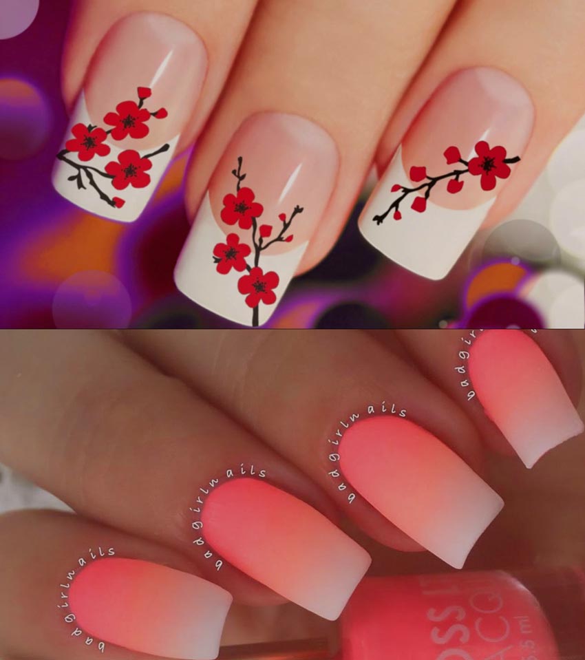 На фото дизайн ногтей с цветочками.
