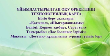 Технологиялық карта, ОҚУ ӘРЕКЕТІ,достық туралы, Қатынас, Шығармашылық